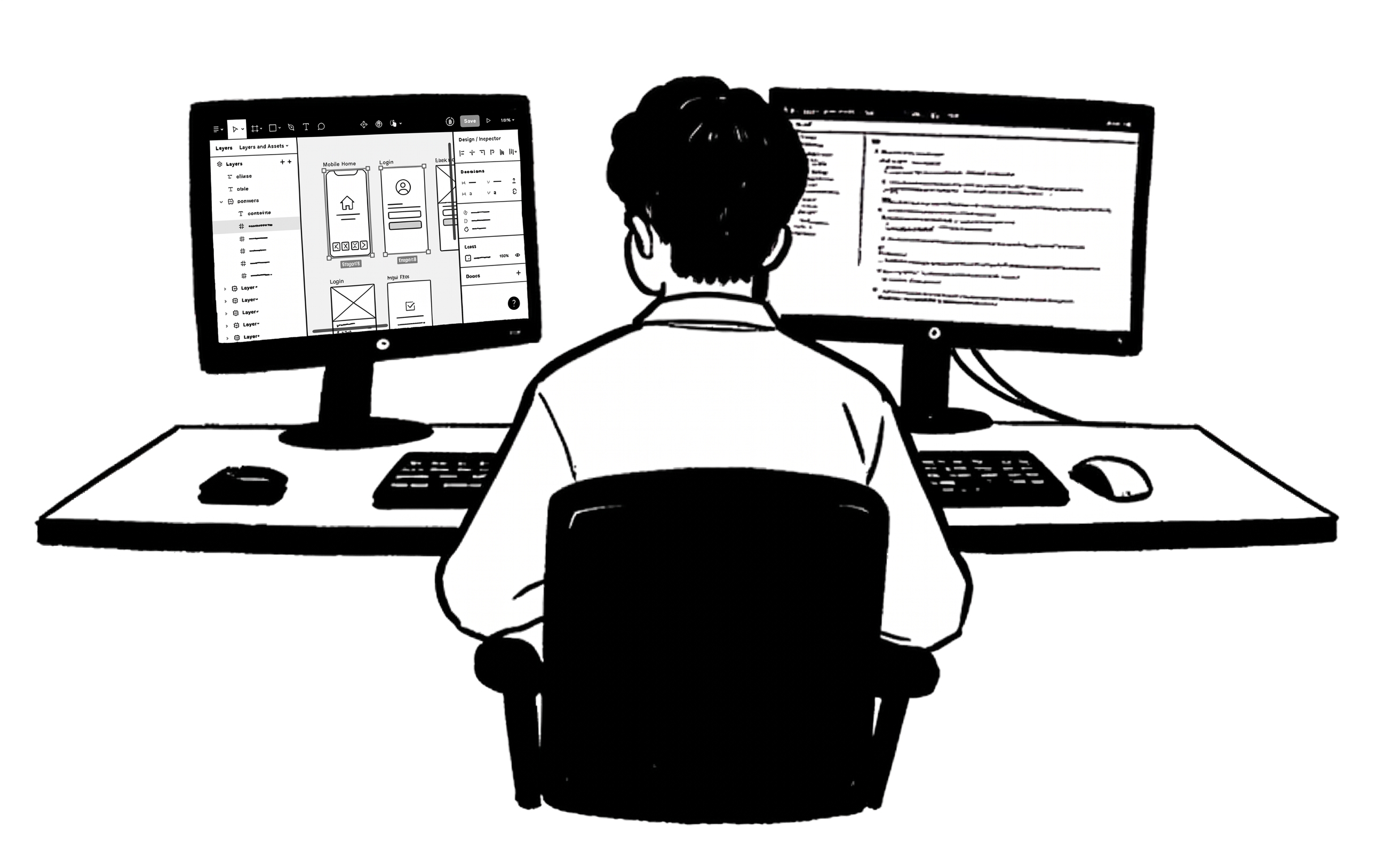 Developer at multi-monitor desk